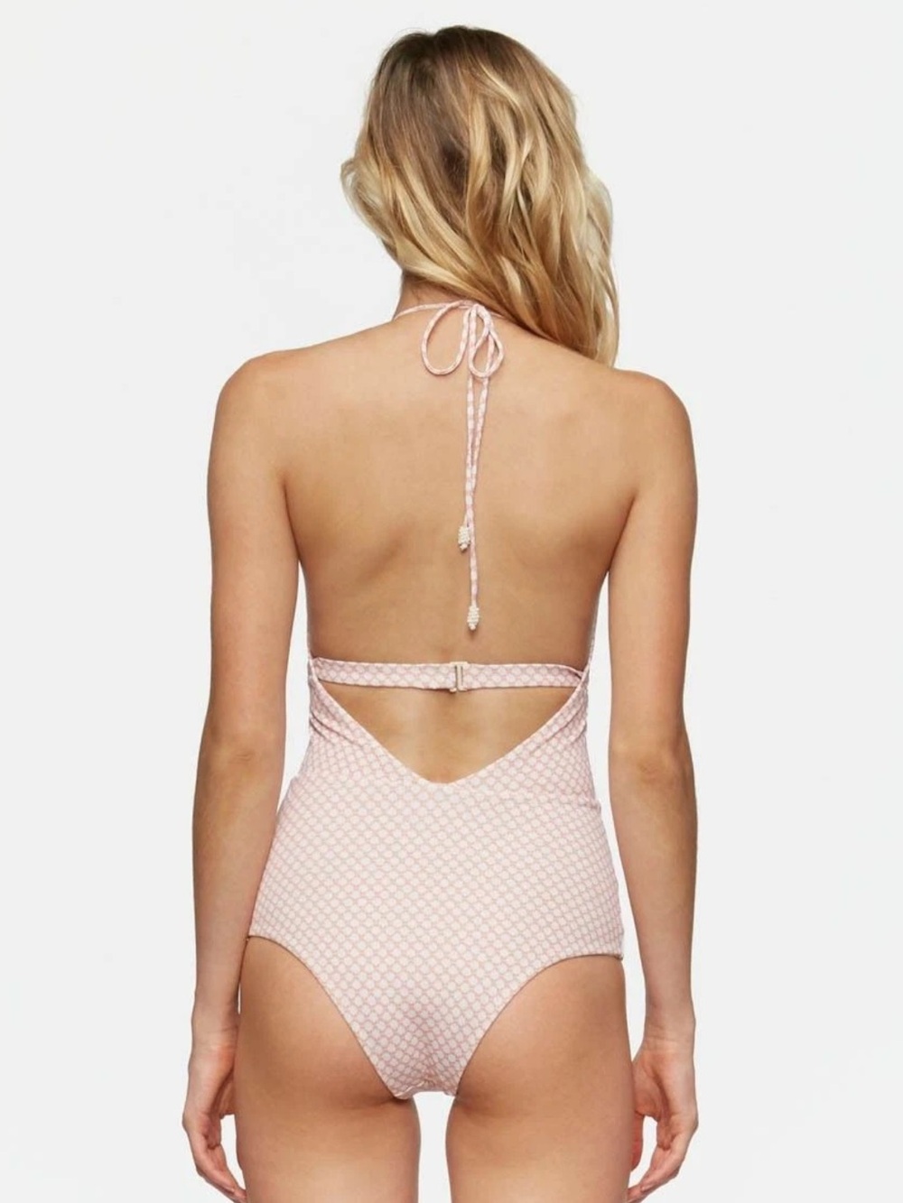 Tavik Emme Halter Deep V One Piece Beige Taupe Print Swim Suit XS SRP $168